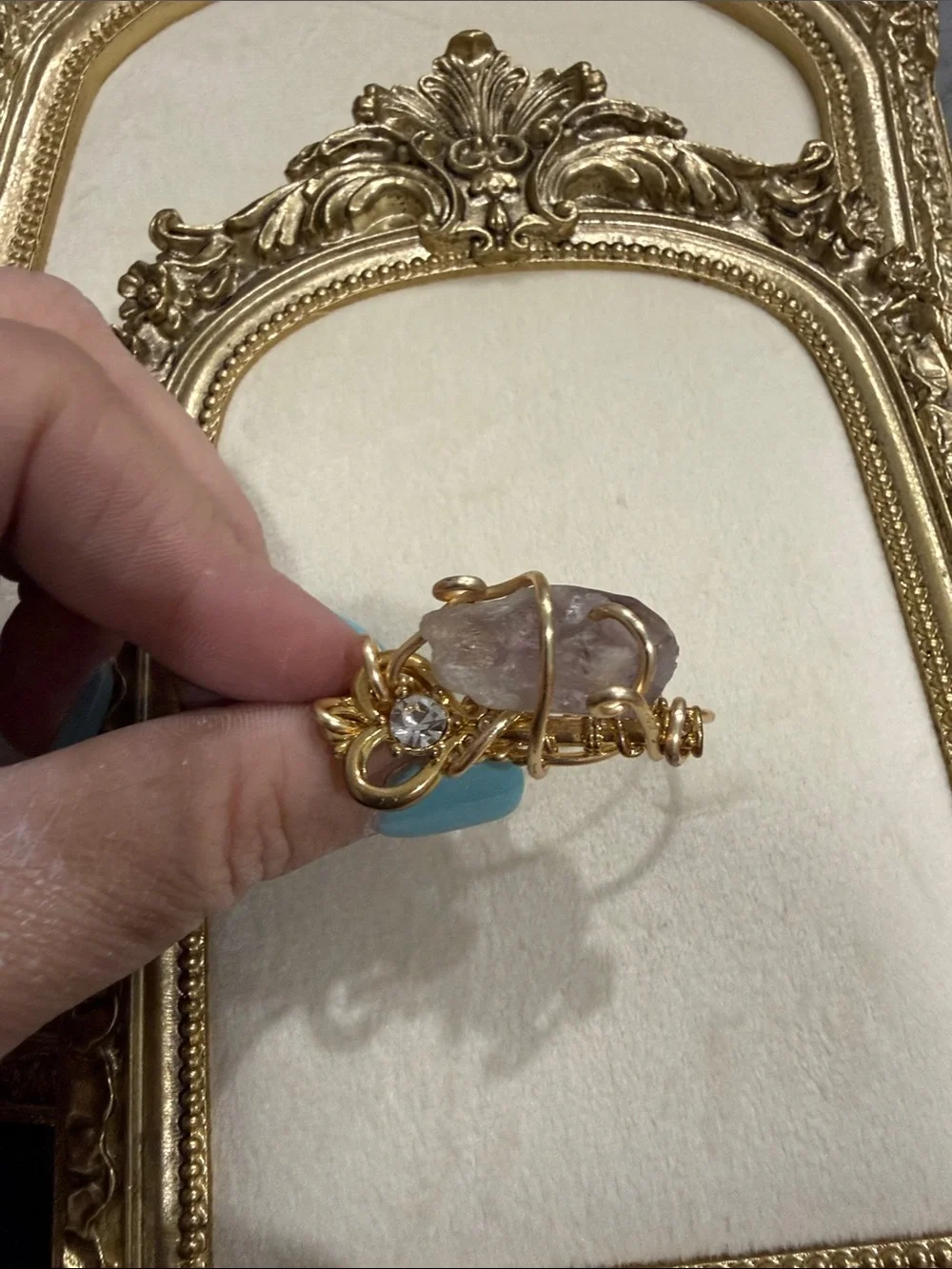 Gold-Plated Wire Wrap Ring with Amethyst Crystal